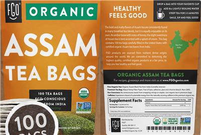Organic Assam Tea Bags label