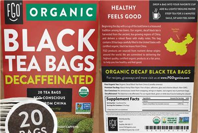 Organic Black Tea Bags Decaffeinated label