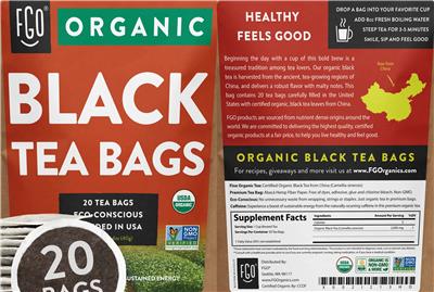 Organic Black Tea Bags label