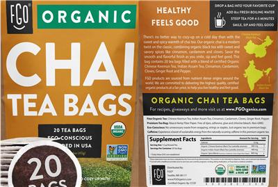 Organic Chai Tea Bags label