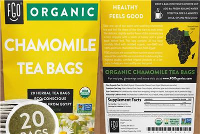 Organic Chamomile Tea Bags label