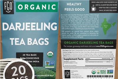 Organic Darjeeling Tea Bags label