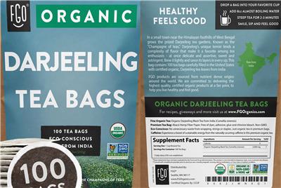 Organic Darjeeling Tea Bags label