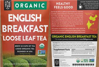 Organic English Breakfast Loose Leaf Tea label
