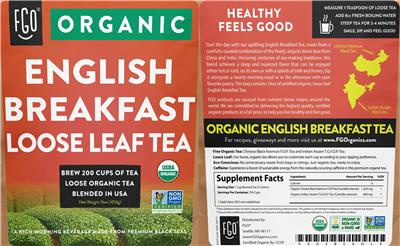 Organic English Breakfast Loose Leaf Tea label