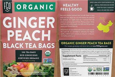 Organic Ginger Peach Black Tea Bags label