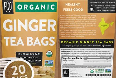 Organic Ginger Tea Bags label