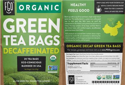 Organic Green Tea Bags Decaffeinated label