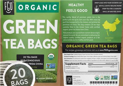 Organic Green Tea Bags label