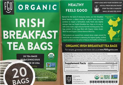Organic Irish Breakfast Tea Bags label