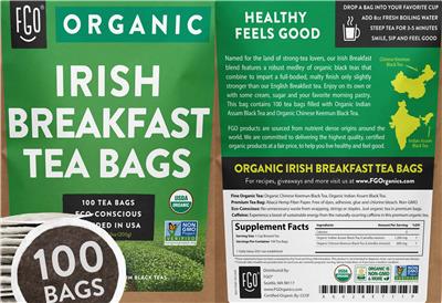 Organic Irish Breakfast Tea Bags label