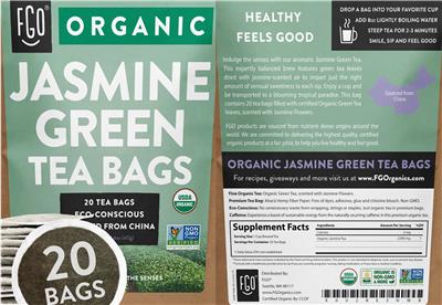 Organic Jasmine Green Tea Bags label