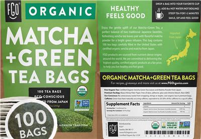 Organic Matcha + Green Tea Bags label