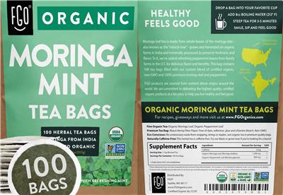Organic Moringa Mint Tea Bags label