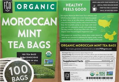 Organic Moroccan Mint Tea Bags label