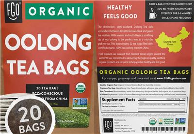 Organic Oolong Tea Bags label
