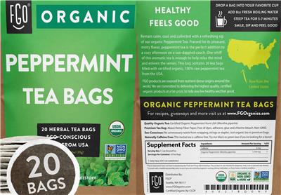 Organic Peppermint Tea Bags label
