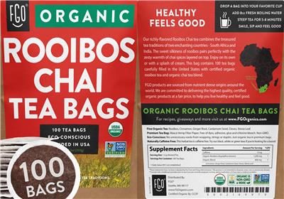 Organic Rooibos Chai Tea Bags label