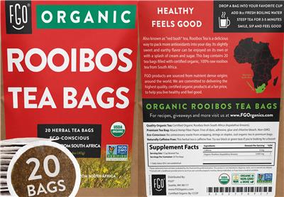 Organic Rooibos Tea Bags label