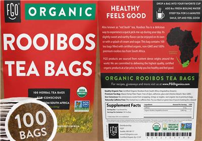 Organic Rooibos Tea Bags label