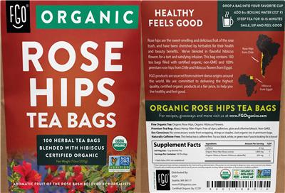 Organic Rose Hips Tea Bags label