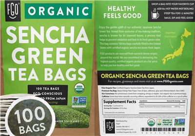 Organic Sencha Green Tea Bags label
