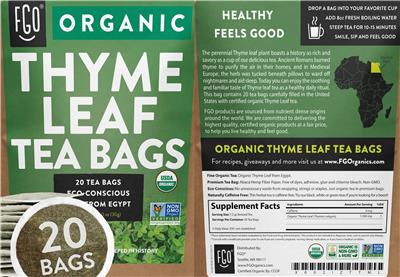 Organic Thyme Leaf Tea Bags label