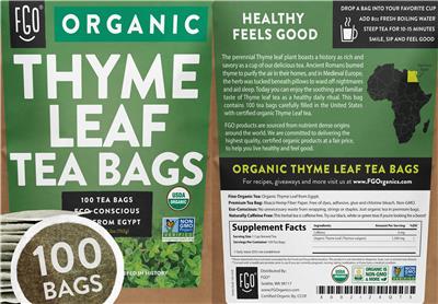 Organic Thyme Leaf Tea Bags label