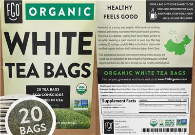 Organic White Tea Bags label