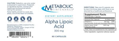 Alpha Lipoic Acid 300 mg label