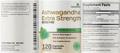Ashwagandha Extra Strength 3000 mg label