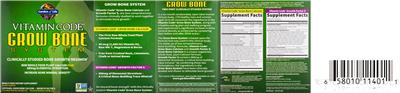 Vitamin Code Grow Bone Calcium label