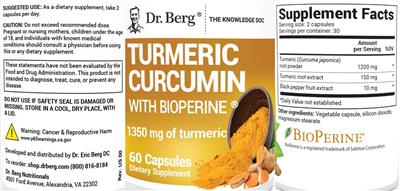 Turmeric Curcumin 1350 mg with Bioperine label