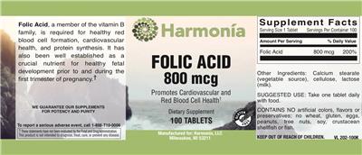 Folic Acid 800 mcg label