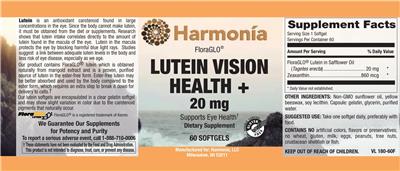 Lutein Vision Health + 20 mg label