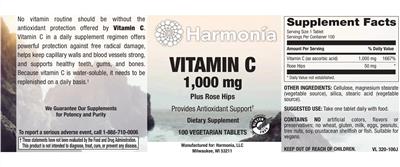 Vitamin C 1,000 mg label