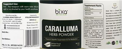 Caralluma Herb Powder label