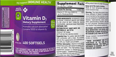 Vitamin D-3 5000 IU label