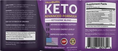 TruuBurn Keto Advanced Formula label