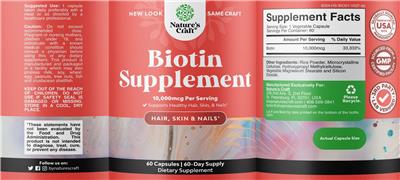 Biotin Supplement 10,000 mcg label