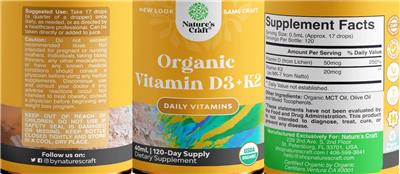 Organic Vitamin D3 + K2 label
