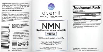 NMN 400 mg label