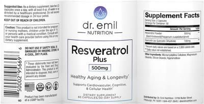 Resveratrol Plus 500 mg label