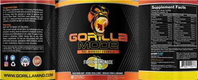 Gorilla Mode Pre-Workout Formula Firefly Lemonade label