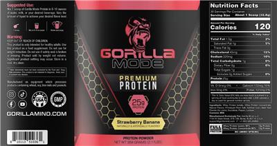 Gorilla Mode Premium Protein Strawberry Banana label