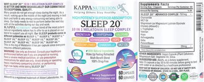 Sleep 20 10 in 1 Melatonin Sleep Complex label