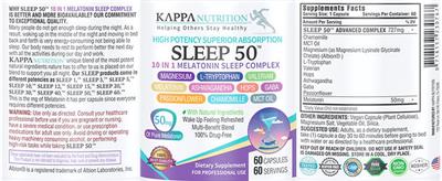 Sleep 50 10 in 1 Melatonin Sleep Complex label