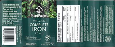 Vegan Complete Iron 25 mg label
