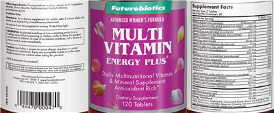 Multi Vitamin Energy Plus Advanced Women's Formula label