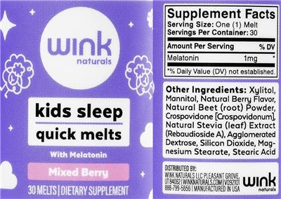 Kids Sleep Quick Melts Mixed Berry label